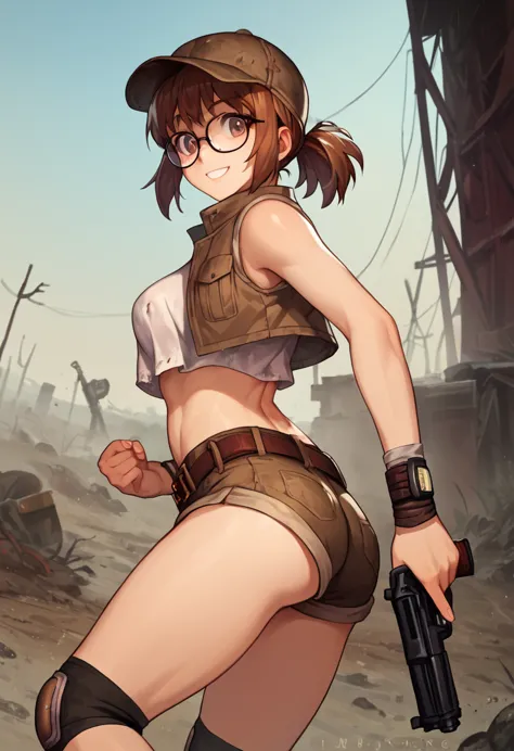 score_9, score_8_up, score_7_up, source_anime, fiogermi,1girl,fio germi, brown hair, glasses, medium hair, ponytail, brown eyes,...