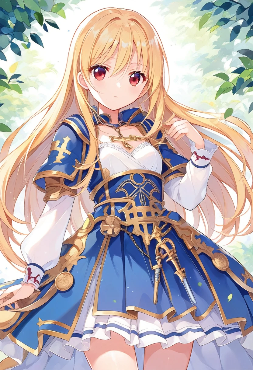 A woman in a dress standing in front of me, Anime drawing inspired by Le Chevalier, Topics on pixiv, What it is？, Cute anime visuals, Girl in Armor, Official Anime Artwork, popular Isekai anime, Alchemist Girl, Young woman anime visual, Detailed Key Anime Art, Anime Best Girl,Blonde、Side Tail、Red eyes