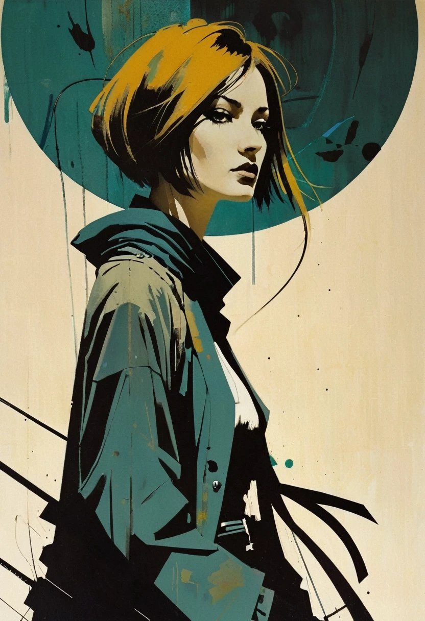 [style of santiago caruso],[Ashley Wood (Ashley Wood) style of],[Hans Hartung style],Charley Harper 1 Girl,Character concept design,Half Body