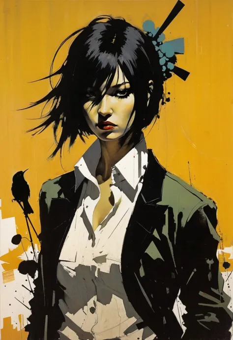 [style of santiago caruso],[ashley wood (ashley wood) style of],[hans hartung style],charley harper 1 girl,character concept des...