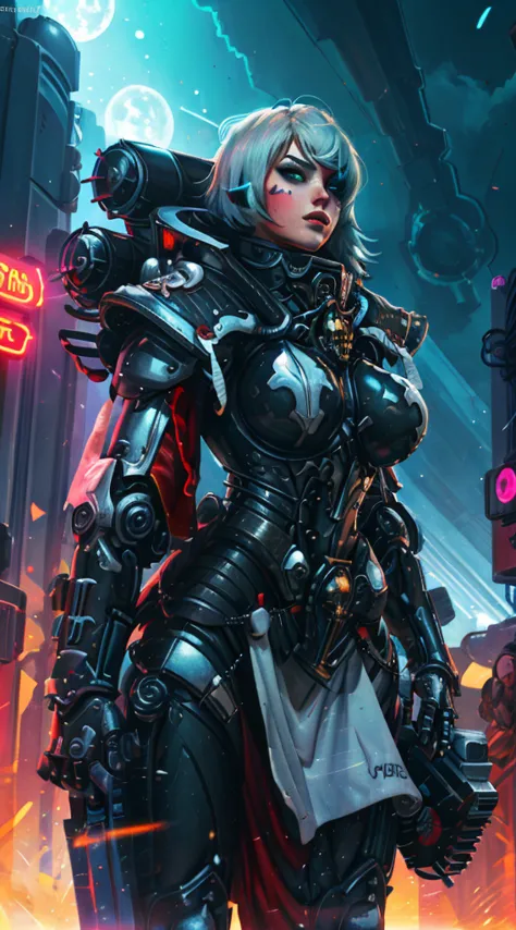 a robot girl adepta sororitas with a futuristic appearance and advanced technology, (ultra-detailed,realistic:1.37), [prostituta...