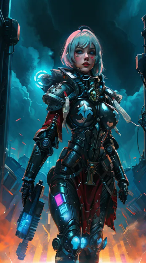 a robot girl adepta sororitas with a futuristic appearance and advanced technology, (ultra-detailed,realistic:1.37), [prostituta...