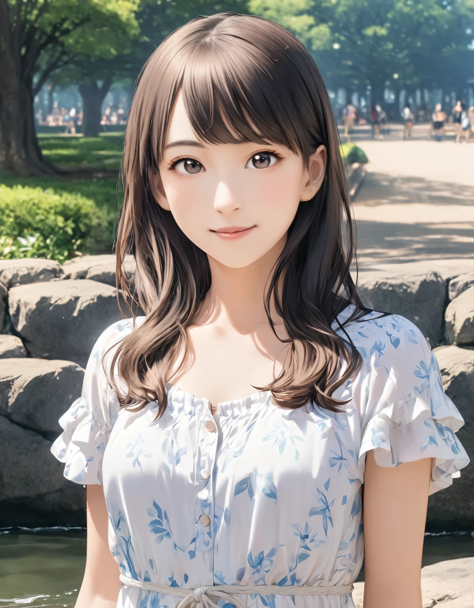 (best quality:1.2), 1girl, Ueno Park, summer, upper body shot, shoot from front