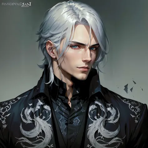 style portrait of a man with white hair and blue eyes, handsome anime man, cute androgynous prince, son of sparda, handsome male...