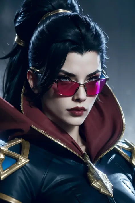 (vayne league of legends), mitts, cape, sunglasses, high resolution, super detaill, 8k, overview