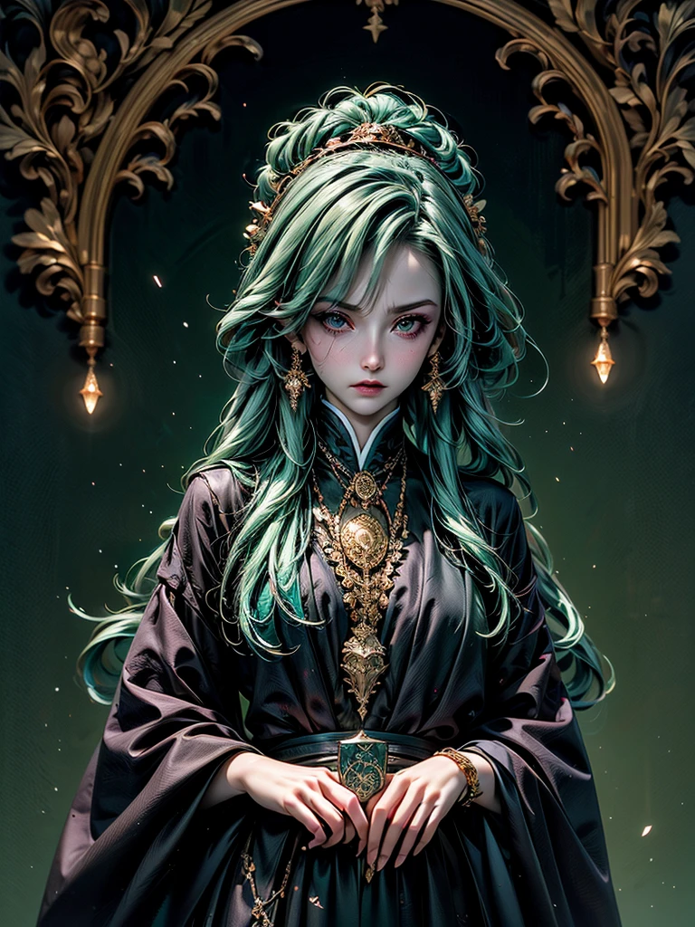 Anime Witch,Hair Color Azure,Eye Color Dark Green,The scale of the painting is breathtaking,Casts a Spell and Everything Rises with Gusts of Wind,Charming with a Beautiful Figure,hands up,Spell Book Glows Golden Color, the forest, High Definition Wallpapers 4k, Fantasy, fantasy, Details maximum, masterpiece, Clear Development of the Picture