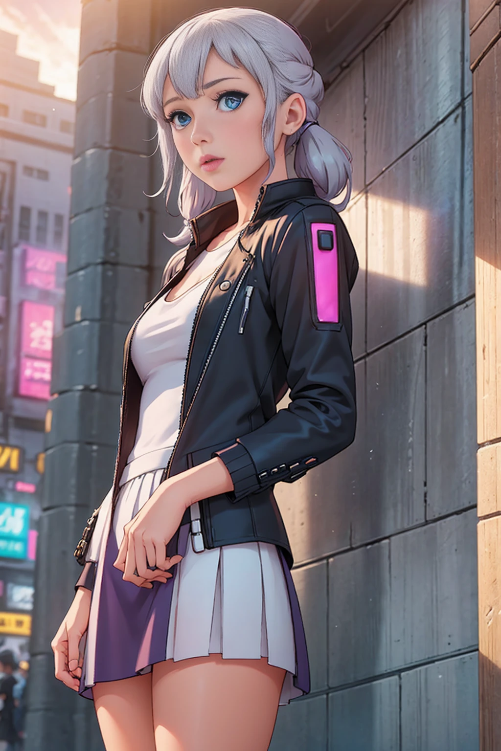 girl , blue eyes standing in front of a wall, cinematic realistic portrait, 8k portrait render, realistic face moody lighting, cyberpunk art ultrarealistic 8k, hyper-realistic cyberpunk style, soft portrait shot 8 k, 8 k realistic digital art, cyberpunk style ， hyperrealistic, realistic digital art 4k, realistic digital art 4 k