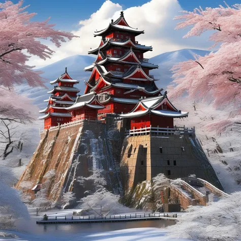 use computer parts and ic chips to build hirosaki castle in japan，dieselpunkai computer , practical, masterpiece, detailed, hot,...