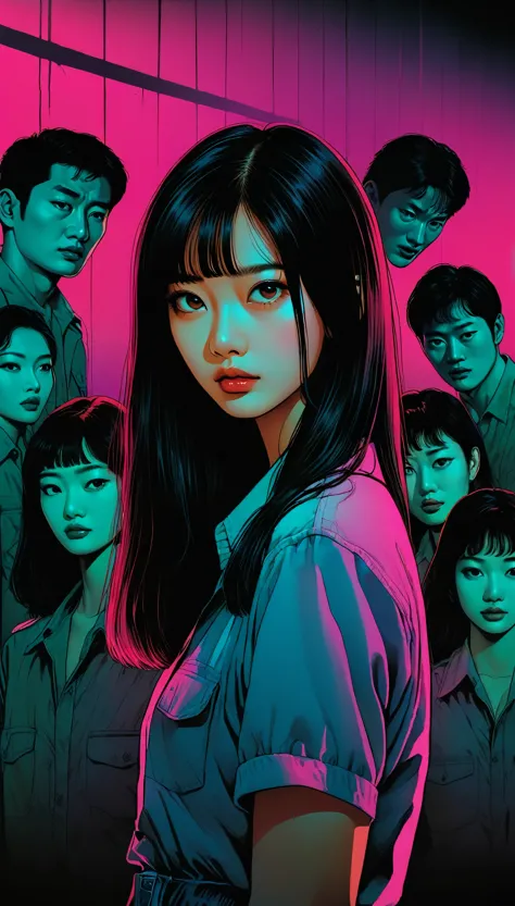 an illustration、art、80s thai horror movie poster, supervised by junji ito、(parking:1.0)、night、attention to detail, realistic sha...