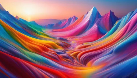 colored mountains，trippy colors, renesas electronics, ambience, high attention to color, polishing, beautifully, rich and colorf...