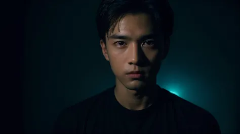 one-boy，deep dark background，cinematic lighting，