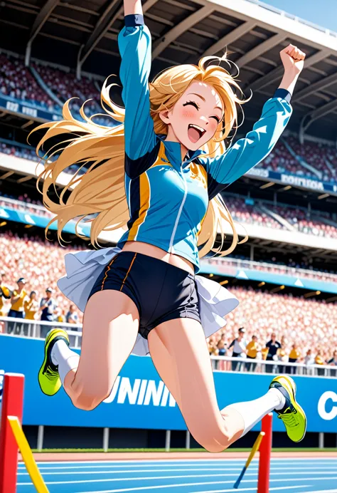 girl jumping for joy after winning