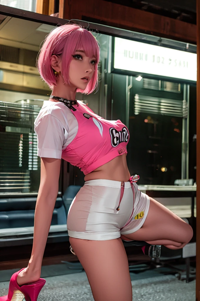 (Highest quality), Realistic, Beautiful Nurse,Gal,Hospital Bets,((Licking ice cream:1.2)),See-through costume,Nurse cap(short hair,Sharp bangs)Showing panties,(((Highest quality,Highest quality,8k images)))Pink Hair,High heels,