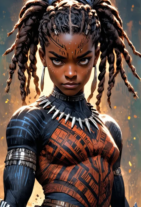 Letitia Wright as Shuri from the movie Black Panther Wakanda Forever, full body shot, highly detailed cinematic illustration, bl...