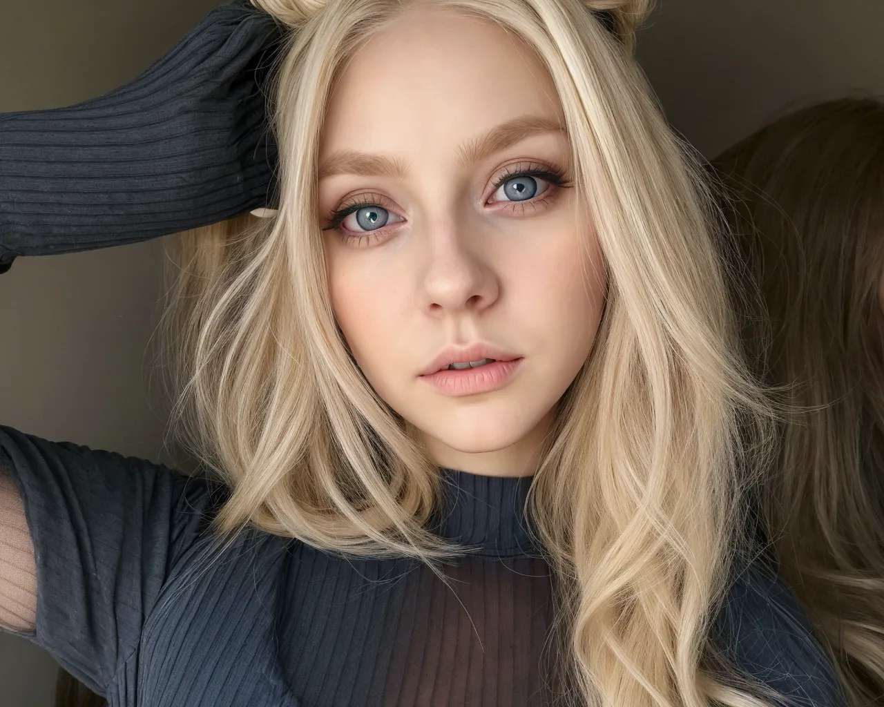 blonde with blue eyes and long light hair poses for a photographer, long blonde hair and big eyes, blonde hair and big eyes, дли...