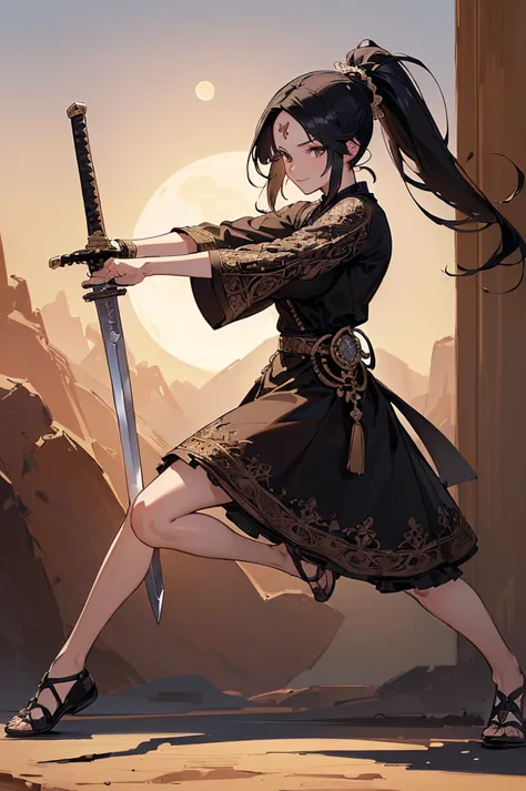 ((((high resolution, intricate details, masterpiece, 8k)))), (((beautiful, holding a sword))), ((one woman, full body, fighting ...