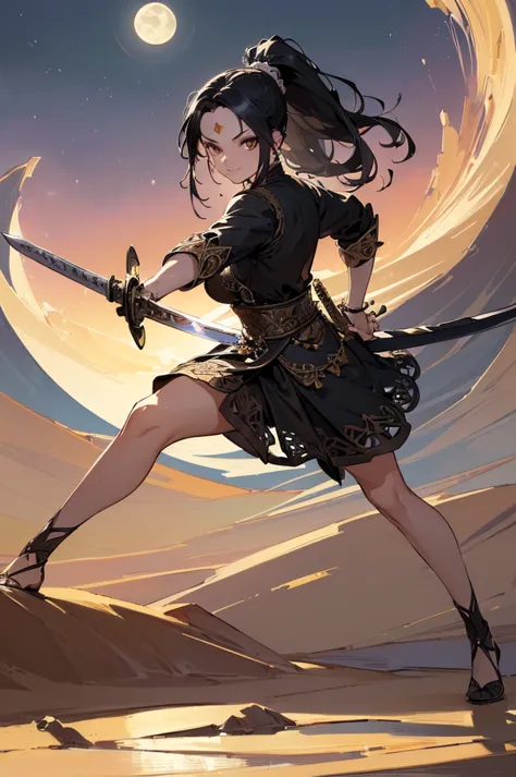 ((((high resolution, intricate details, masterpiece, 8k)))), (((beautiful, holding a sword))), ((one woman, full body, fighting ...