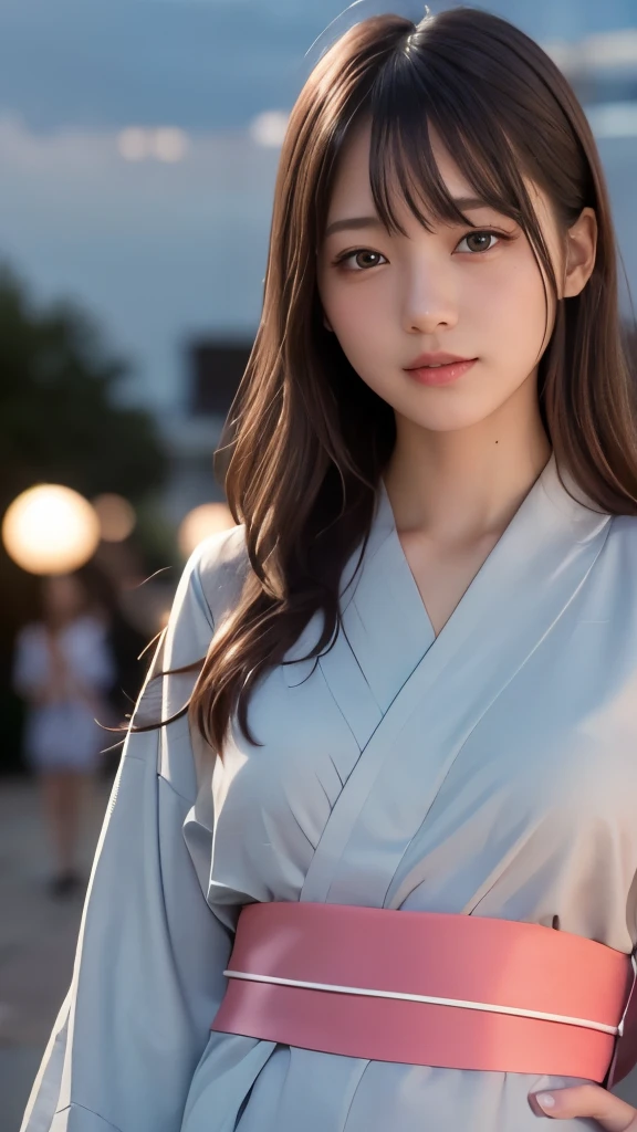 8k,Highest quality,(masterpiece:1.2),(Realistic),(Realistic:1.37),Ultra-high resolution,1 female college student,festival,night,smile,Beautiful Eyes,(((Cute Yukata))),Perfect body,Perfect Fingers,Professional Lighting,gravure,Detailed face and skin texture,fine grain,RAW Photos