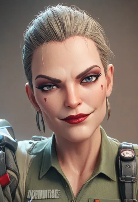 (masterpiece) (best quality) (detailed face) (8k) (sharp focus), 1 military woman, wide smirk, red lipstick, badass and cool, mu...