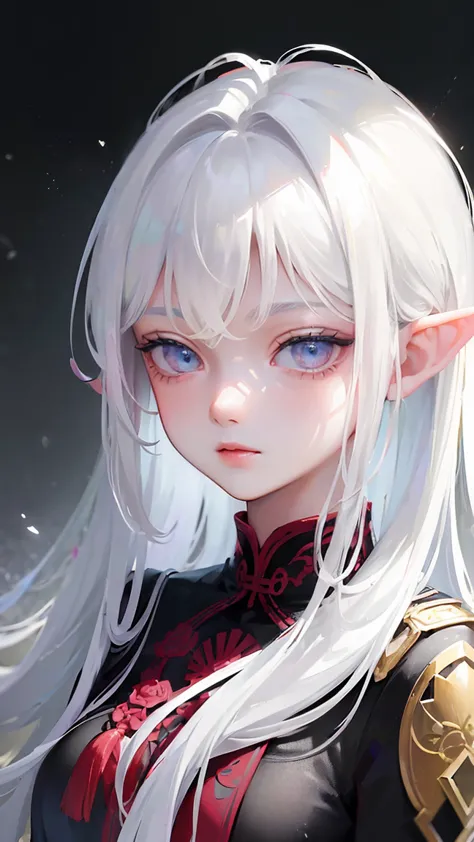 ((masterpiece,best quality,8k,high resolution)), elf, white hair, in heat, mature woman, highly detailed facial and skin texture...