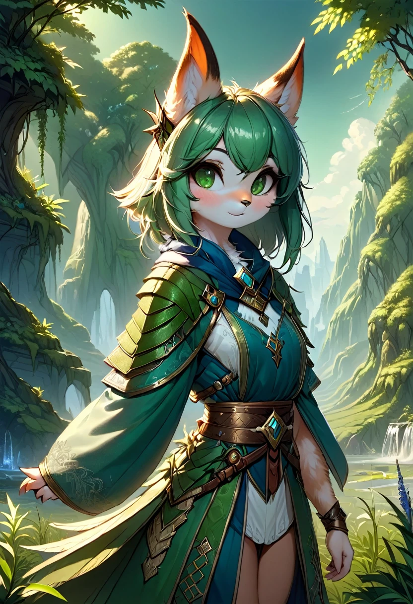 Anthropomorphic female grasshopper mage. Official Art – Charecter profile. An Award-Winning Digital Masterpiece In 4K Ultra HD, Extreme Detail And Intricate Realism. Symmetrical Face. This Concept Art Brought To Life By The Hands Of Artists Like Wlop & Artgerm In A Stunning 2D Vector Illustration.Background Is A Panoramic Vista.
