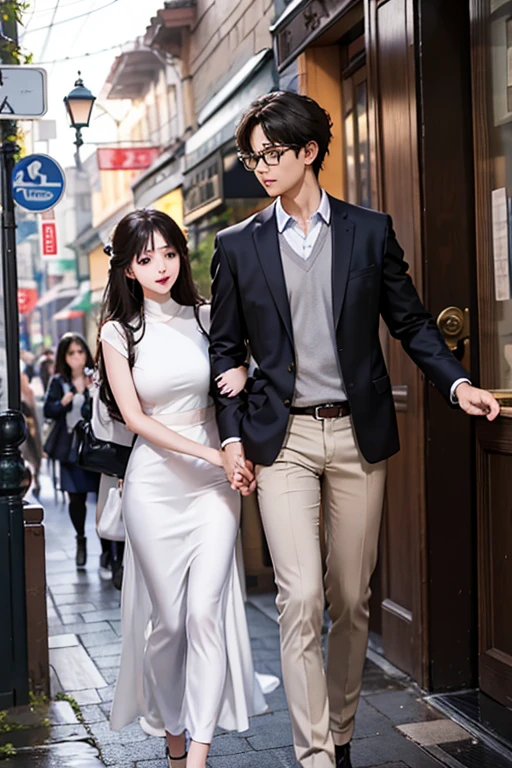 Highest quality、masterpiece、High sensitivity、High resolution、Detailed Description、Slender women、Glasses、The man is carrying the woman.、Lift with both hands、