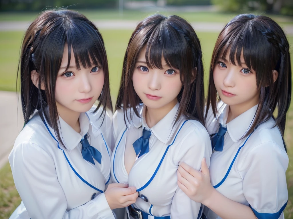 (((Highest quality, Ultra-high resolution, Realistic, RAW Photos, 8k, Real photograph: 1.6))), (((日本人high school girl, 16yo))) , Beautiful detailed, Beautiful Face, (((Cute Smile))), Japanese beautiful skin, (((Black Hair, Semi-long hair))), (((Summer Girls' School Uniform))), (((White shirt, Blue check mini skirt))), (((Big Breasts: 1.5))), Super Real, Soft Light, (((high school girl, Very detailed, 6+girls: 1.99))), ((((high school girl, Very detailed, (perfect identical faces, Perfect identical height, Perfect matching outfit, Perfect matching hairstyle, 完璧な同じBig Breasts: 1.99))))), (((100人のhigh school girl: 1.6))), (((high school girlのみ))), ((((100人high school girlに囲まれる)))), (((high school girlが分身)), ((high school girlが倍増)), ((high school girlが増殖))), (Full body photo, Wide-angle field of view, congestion, Intensive, Multiplayer), (((high and wide view))), (city park), ((10,000 people, 数百万人のhigh school girlが集まる))