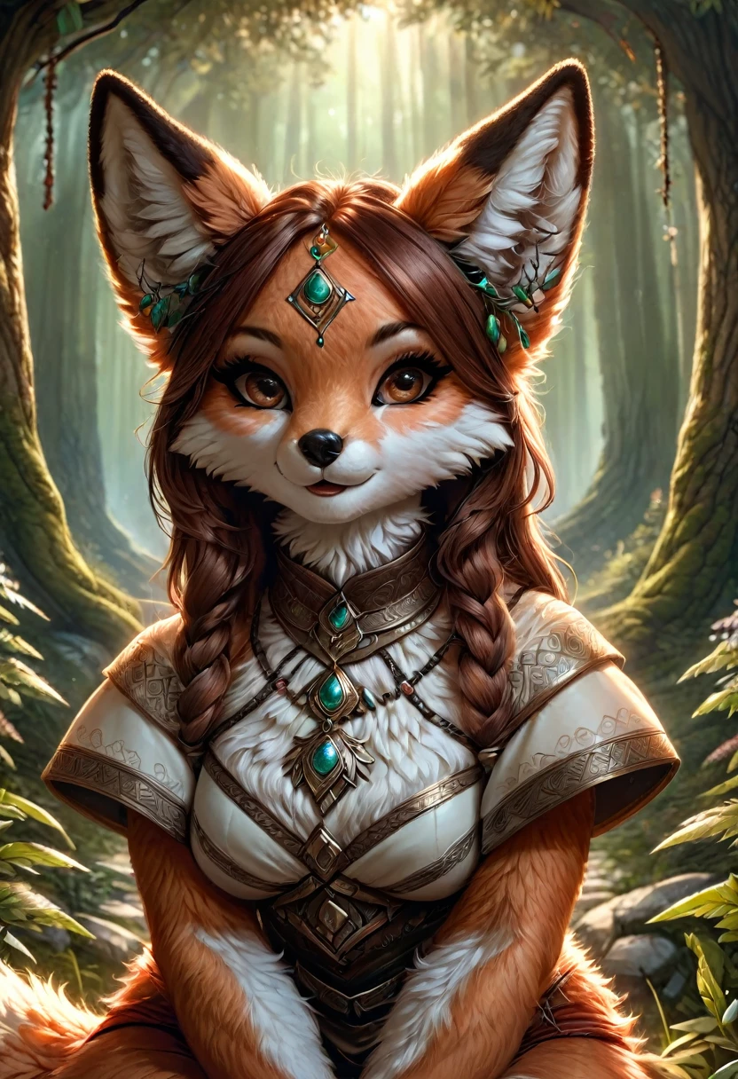 Anthropomorphic feminine fox-satyr enchantress. Official Art – An Award-Winning Digital Masterpiece In 4K Ultra HD, Extreme Detail And Intricate Realism. Symmetrical Face. This Concept Art Brought To Life By The Hands Of Artists Like Wlop & Artgerm In A Stunning 2D Vector Illustration. Background Is A Panoramic Vista.
