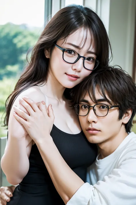 highest quality、masterpiece、high sensitivity、high resolution、detailed description、slender women、glasses、man turns woman、lift wit...