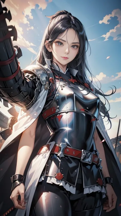 black hair：1.3, amazing character art, ((silver knight armor:1.3 )),((pure white background)), 3d rendering character art 8k, ha...