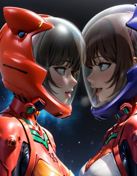 eva helm, evangelion,, plugsuit , space helmet, eva helm,red bodysuit, short hair, upper body,,plugsuit, red bodysuit,evangelion...