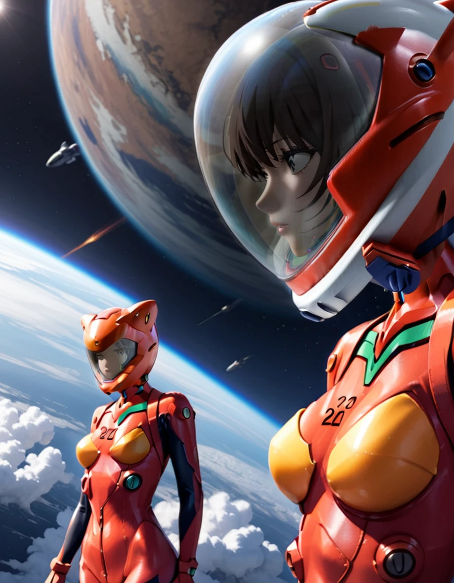 plugsuit, red bodysuit,evangelion,red helmet, space helme, cat ears, 