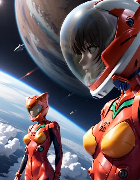 plugsuit, red bodysuit,evangelion,red helmet, space helme, cat ears,