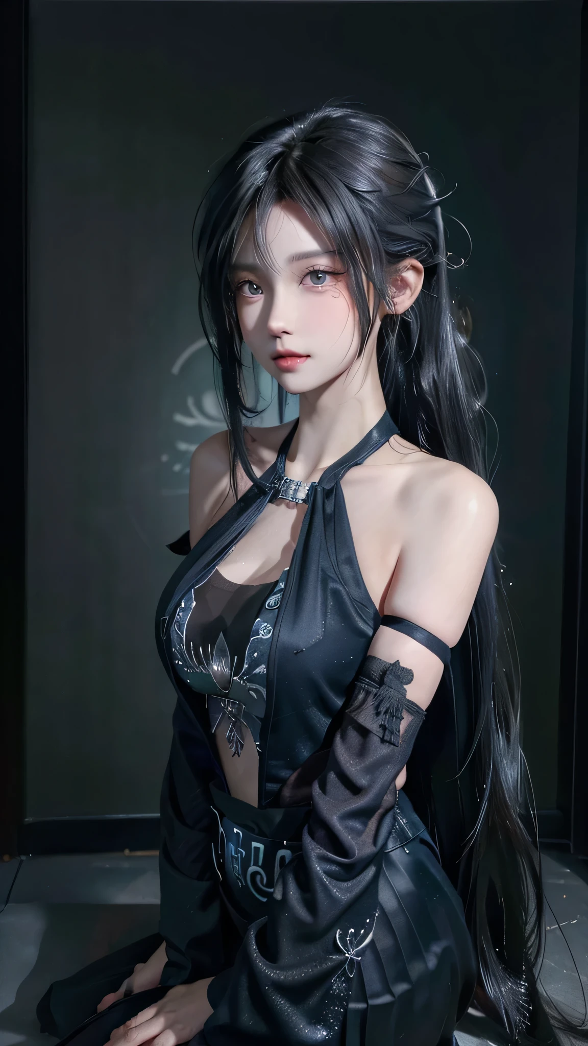 18-year-old schoolgirl，Cute schoolgirl，Beautiful girl，Delicate and beautiful girl，Exquisite facial features，Portrait of the distance，8k quality，Extreme details，Detailed depiction，Messy hair，(Cute bangs)，Ponytail，Flowing hair，Black hair，Thin face，Perfectly proportioned body，slim body，Realityism，Ultra-high resolution，Master Opus 1，Real texture，Lighting Realism，Facial features，Supple lips，((Pure lust makeup))，  dress, purple and black hair、Oversized off-the-shoulder black T-shirt、Dark miniskirt,((Dark Makeup、Oily skin,Light skin、Realistic skin texture、Delicate and beautiful skin、Light and radiant skin)), Dark city center at night、Kabukicho、Dark Cyberpunk、(panoramic:1.8)(masterpiece, best quality, Extremely detailed, The best shadow), (Detailed background,Dark Fantasy), (Beautiful and delicate face), High contrast, (Optimal Lighting, Extremely refined), ((Light)), rich and colorful, Extremely detailed, Dramatic Light, Intricate details, (1 girl, solitary,Black Hair, Pointed face,Low Double Ponytail,Red Eyes, Hair between the eyes,Dynamic Angle), Blood splatter, Black Light swirling around the character, Depth of Field,Black Light particles,(shattered glass),Magic Circle, masterpiece, Ultra-high resolution, (Reality: 1.4), Light line tracing，{Best quality}，{ {masterpiece}}，Extremely detailed 8k wallpaper，{An Extremely refined beautiful}，Colorful，intricate details，Realism，White tight shirt wrap，（Detailed depiction of clothes），Cold white skin，（Carefully portray blush）,1080P，sun，soft，Smooth light silver hair，Messy Beauty，灯Light，Sense of Brokenness，Skin Light Bright and Silky，3D stereoscopic，masterpiece，Best quality，Illustrations are super detailed，beautiful eyes，Very delicate Light line，Fine hairLight，Very detailed 8K CG wallpaper，Peach Blossom Eyes，Red pupils，8k wallpaper，Best quality，noon，Pure lust beauty，Close-up half-length shot，White Chinese style long dress，Macro lens，Portraiture