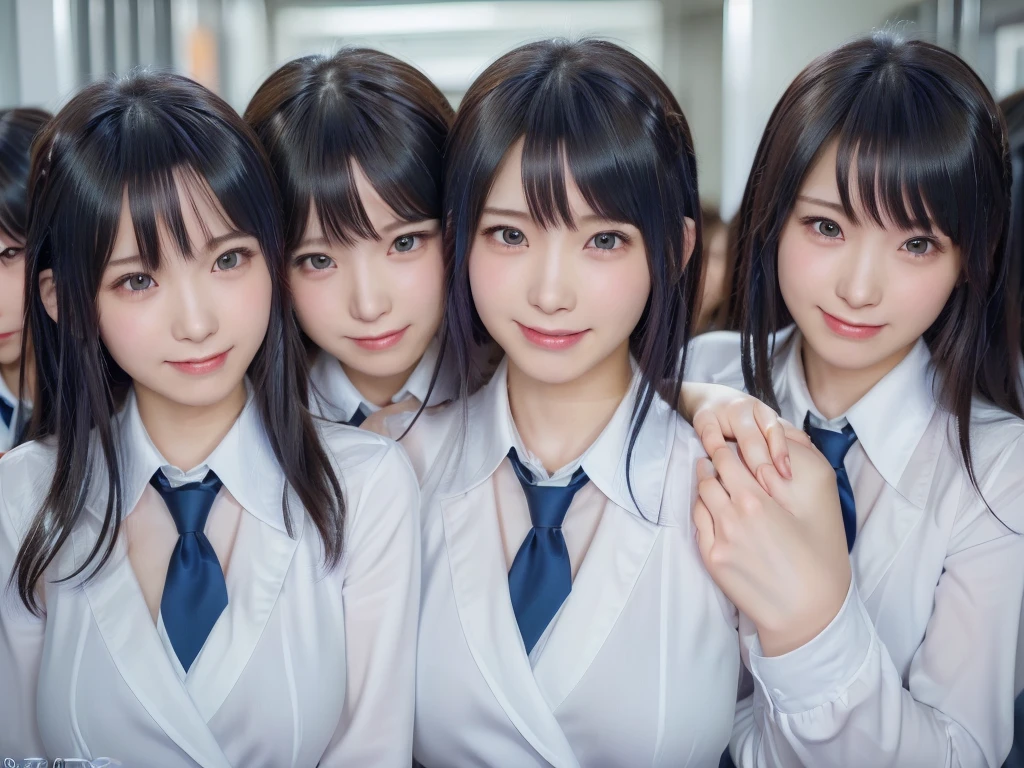 (((clone girls raw photo art))), (((Highest quality, Ultra-high resolution, Realistic, RAW Photos, 8k))), (((Real photograph: 1.5))), (((日本人high school girl, 16yo))) , ((Beautiful Face, cute)), (((smile: 1.85))), ((Beautiful skin of Japanese girls)), (((Black Hair, Semi-long hair))), (((Summer Girls' School Uniform))), (((White shirt, Blue check mini skirt))), (((Big Breasts, H-cup: 1.7))), Super Real, Soft Light, ((((((((Extremely detailed depiction, 一人のhigh school girl, clone girls)))))))), (((((6+girls: 1.99))))), (((((high school girl, Very detailed, perfect identical faces, Perfect identical height, Perfect matching outfit, Perfect matching hairstyle, Perfect same H-cup: 1.99))))), (((数百人のhigh school girl: 1.8))), (((high school girlのみ))), ((((数万人のhigh school girlに囲まれる)))), ((数千万人のhigh school girl)), ((数百億人のhigh school girlに取り囲まれる)), (((((crowded train, Extremely crowded))))), (((((super wide view))))), Embrace each other, hug, kiss, Lesbian, Chest to Chest, Touching the chest