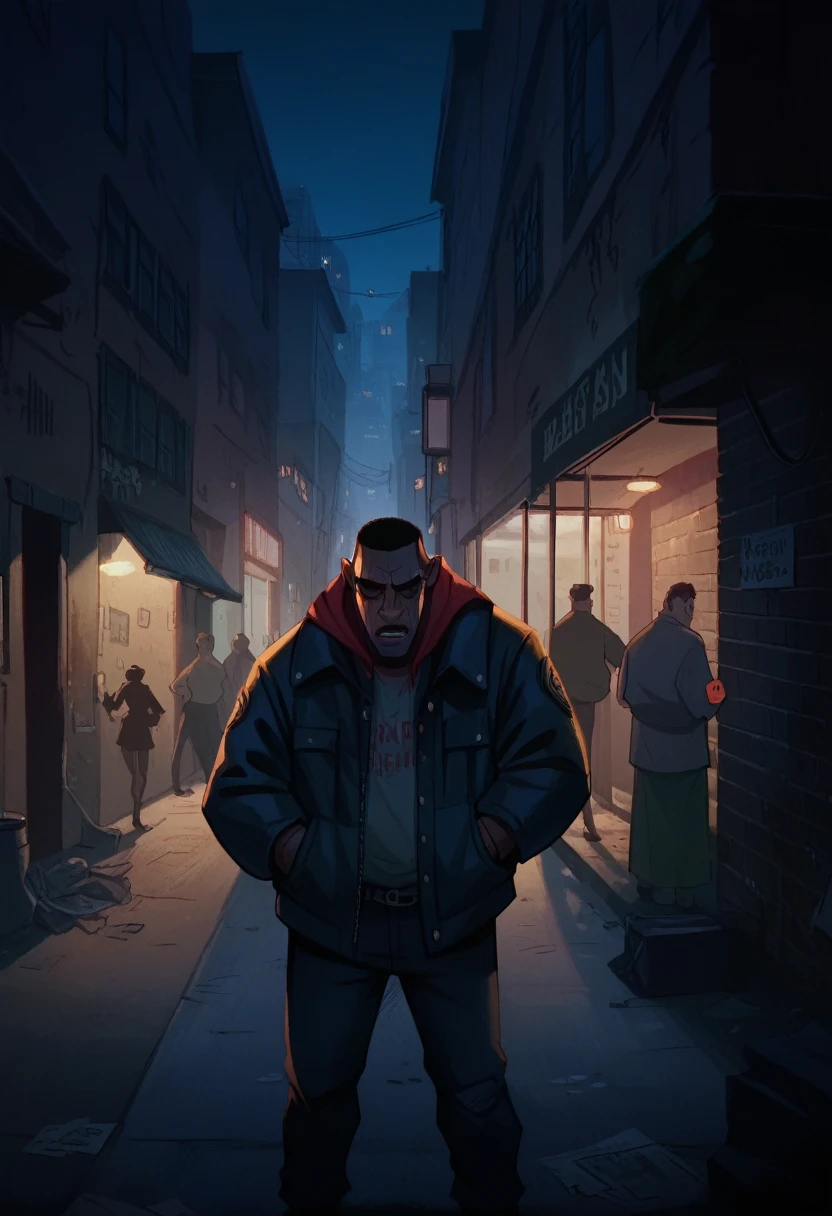 Dark alleyway, late at night
A thug is threatening a civilian.