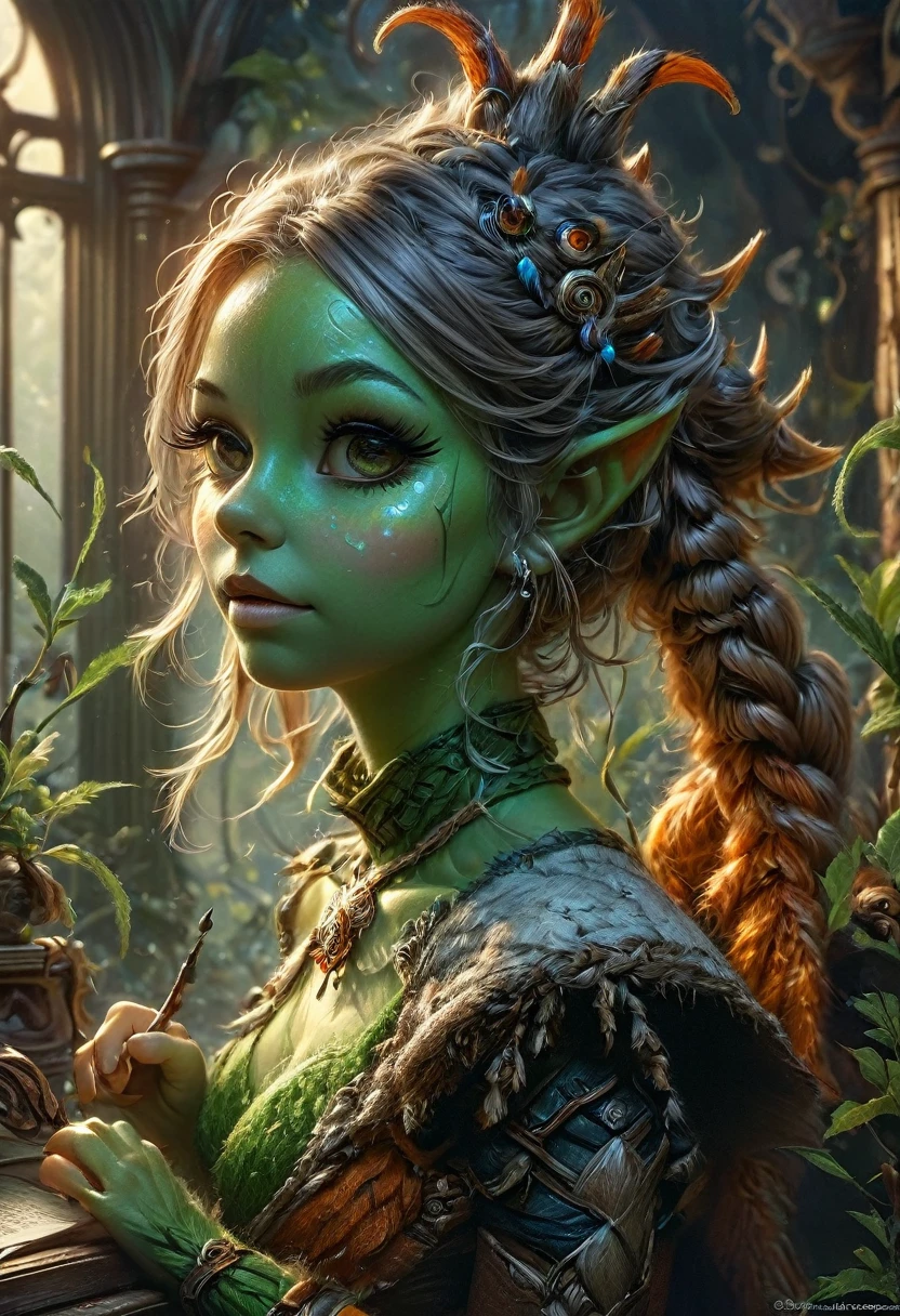 Anthropomorphic female grinch grasshopper mage. Official Art – Charecter profile. An Award-Winning Digital Masterpiece In 4K Ultra HD, Extreme Detail And Intricate Realism. Symmetrical Face. This Concept Art Brought To Life By The Hands Of Artists Like Wlop & Artgerm In A Stunning 2D Vector Illustration.Background Is A Panoramic Vista.
