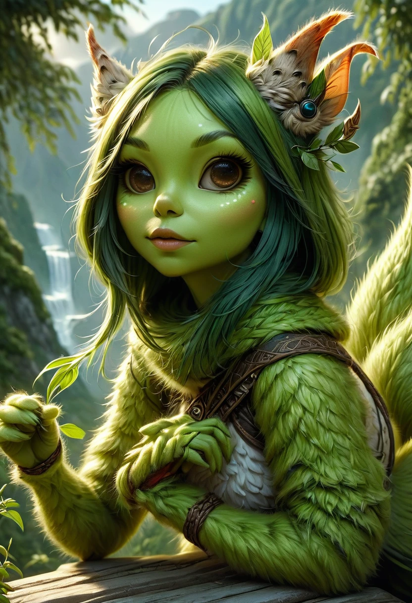 Anthropomorphic female grinch grasshopper mage. Official Art – Charecter profile. An Award-Winning Digital Masterpiece In 4K Ultra HD, Extreme Detail And Intricate Realism. Symmetrical Face. This Concept Art Brought To Life By The Hands Of Artists Like Wlop & Artgerm In A Stunning 2D Vector Illustration.Background Is A Panoramic Vista.
