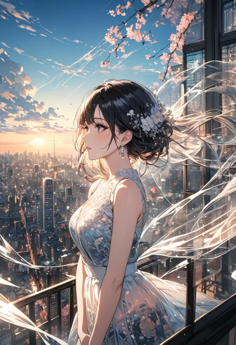 double exposure of a beautiful and delicate lady(face clear and perfect)image，the backdrop is a hyper-detailed tokyo city perfec...