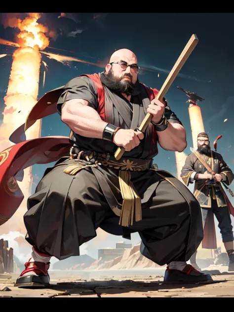 (((巨大なhammer))), (hammer), huge weapons, (carrying a weapon), (yossan), male, beard, glasses, obesity, powerful, warrior, powerf...