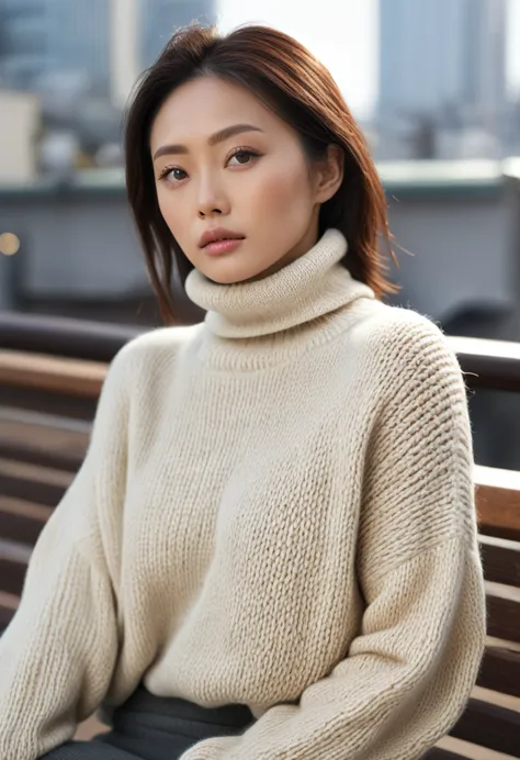 (best quality,4k,8k,highres,masterpiece:1.2),ultra-detailed,(realistic,photorealistic,photo-realistic:1.37),big ,turtleneck knit...