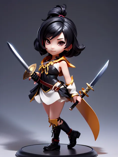 little, little figure, woman, large sword, black hair, dark fantasy, get ready