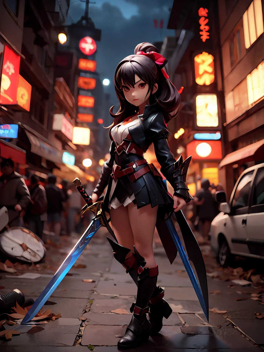 Little, Little figure, woman, Large sword, Dark fantasy, Get Ready, Ruined City, Dark Night, 