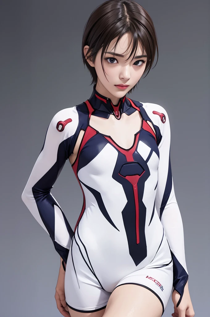 ((masterpiece, best quality)),((high resolution:1.3)), 1 Girl, solo, Cowboy Shot, Blurred Background, (((flat chest:1.2))), Thighs, (Groin), (Evangelion Plugsuit), ((cool pose)),short hair