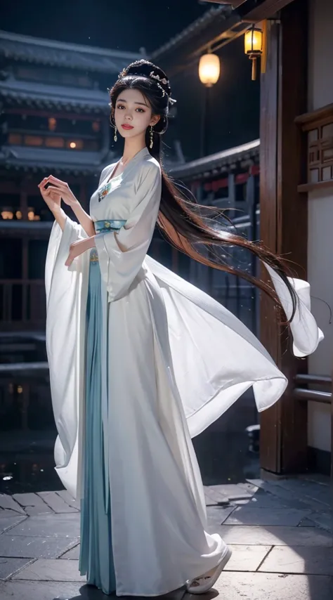 hanfu-song, hanfu, song theme, bandeau, pipe top, ((whole body)), ((from below)), ((gufeng)), clear face, nice face, 8k, masterp...