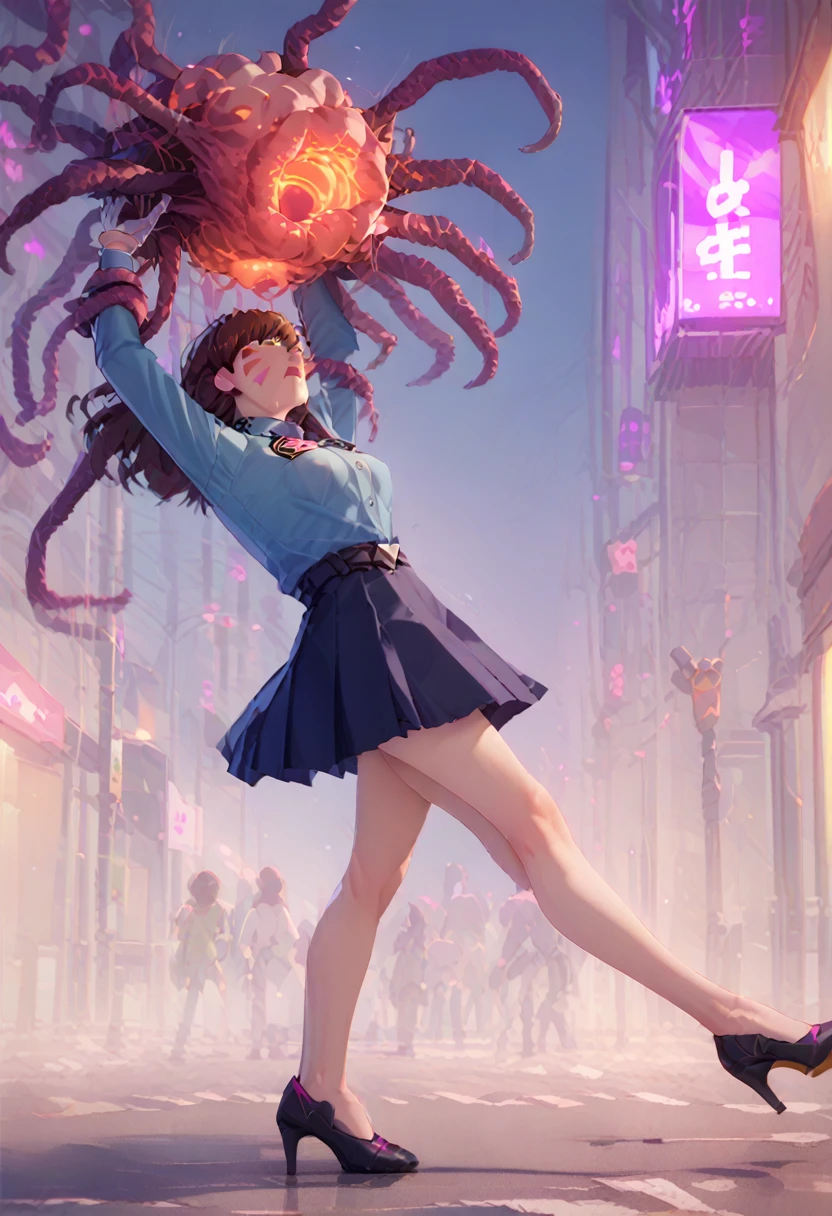 score_9, score_8_up, score_7_up, 1girl, solo focus, officerdva, d.va (overwatch), white gloves, high waisted skirt, bodycon miniskirt, city downtown, long sleeves, high heels,score_9,score_8_up,score_7_up BREAK neaparasite,glowing,monster,(tentacle_sex),lying on back from side profile view wide shot,h3ad,(((headless))),city,moon
