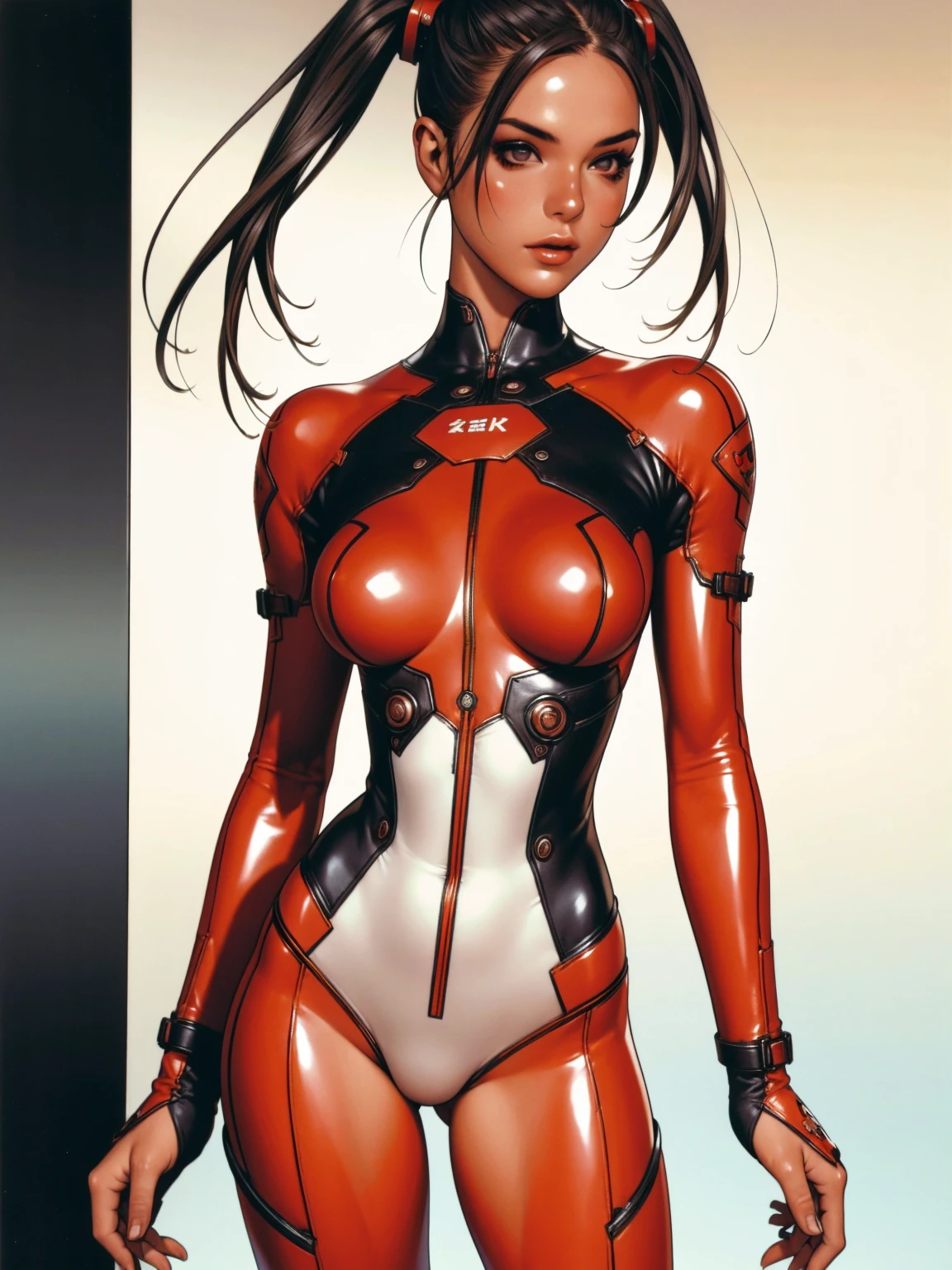 (((short arms))), ((( red latex nurse suit ))), (((bandaged arms))), ((high collar)), (((Black clothes with red details))), (((best qualityer: 1.4))), (Unbeatable masterpiece), (hiper HD),(CG 8k hyper-realistic), (((brave face))), (((breasts big))), (((hyper feminine))), sexly girl, Tron,（black bob hair)), ((( sculptural body ))), (((1 Kizi))), Kizi cibernética de 25 anos com perfectbody,,Beautiful and well-groomed face,muscular body:1.2,solid color detailed jacket, (Head to thigh photos)， Complex equipment, green dark，Long pants，Tight clothes are dark，With white stars and off-white stripes,,,,,Armor Metal Electronic Parts, Poison tattoos ) INFO, Kizi, (((standing alone))), pirralha violent, ((())), sexly, pose de atitude, work of art, post-apocalypse, (((manga style))), bounty hunter, violent, Manic, the way you want, slenderbody, thin but strong, perfectbody, roupa moderna, advanced technology, neon, sleeves with vertical striped pattern, neutral background, (( cowboy shot )). intricate visual