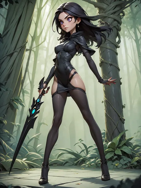 (((masterpiece, best quality, high detailed, 16k))) (((hzk)) (1girl) a mysterious rogue with short, jet-black hair and striking ...