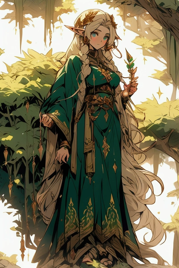 full body illustration of a female league of legends archer elf in a forest, anime style, masterpice illustration, perfect proportions