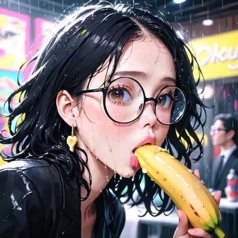 (masterpiece, best quality: 1.2), sexy eyes，the expression of a kiss，wet pink and white sexy lips， full figure，earrings, eating ...